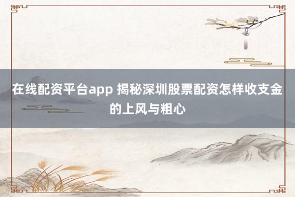在线配资平台app 揭秘深圳股票配资怎样收支金的上风与粗心